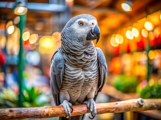 Obraz premium African Grey Parrot in Pet Store Cage, Rule of Thirds Composition, Close-up Stock Photo