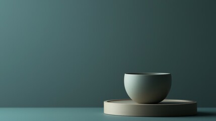 Minimalist ceramic bowl against blue background