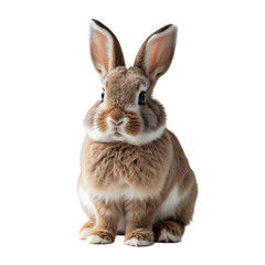 Innocent Fluffy Bunny with Long Ears Sitting Calmly Isolated on Transparent Background.