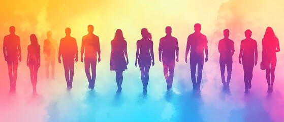 Diverse group of silhouettes standing together