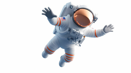 A cartoon astronaut joyfully floating in zero gravity against a white backdrop, exploring the vastness of space during an adventurous cosmic journey. Whimsical - Village. Illustration