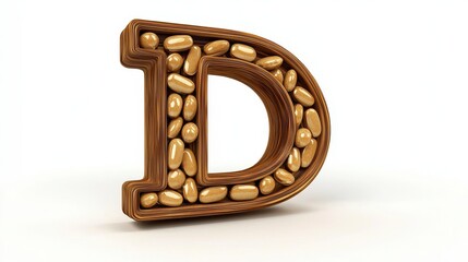 Capital Letter D Design With Gold Tone Peanut Shaped Objects