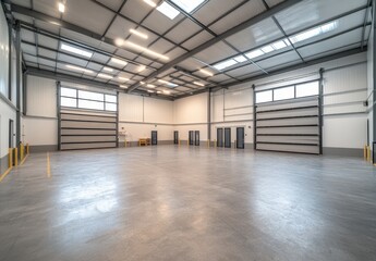 Spacious and Modern Industrial Warehouse Interior with High Ceilings and Natural Light Illuminating the Open Floor for Versatile Use and Configuration Opportunities