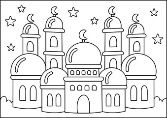 cute printable mosque coloring page for kid