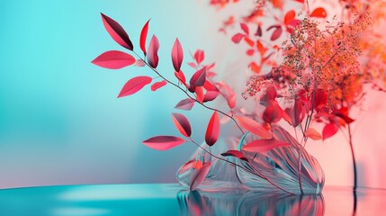 Artistic floral arrangement with vibrant blue and pink tones