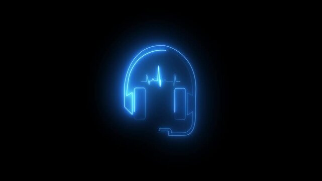 Glowing neon sign headphone Icon of nice animated for your outline videos easy to use with black Background 4k video.