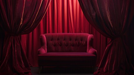 Elegant red velvet armchair in a dramatic setting