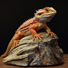 Fototapeta premium Red Dragon Bearded Dragon Posing on Wood