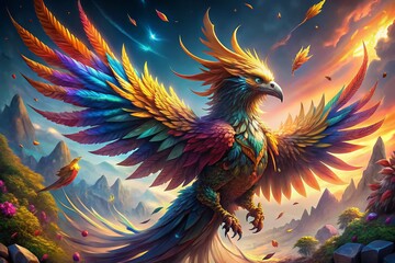 Fototapeta premium Anime Bird of Prey: Vibrant Feathered Fantasy Character Illustration