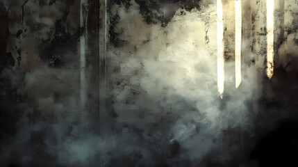 Scary grunge background featuring a dark smokefilled wall creates a haunting and eerie atmosphere ideal for horrorthemed designs. Haunting - Ruins. Illustration