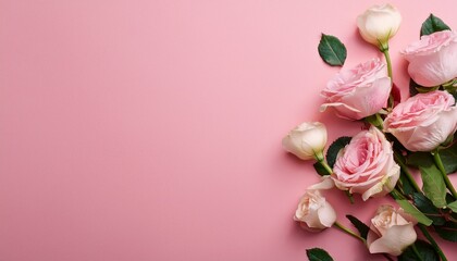 composition of roses on pink background