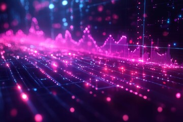 Obraz premium Data Visualization: Abstract representation of digital information flow in vibrant pink and blue illustrating complex connectivity