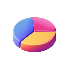Obraz premium Colorful pie chart representing data distribution in three segments, showcasing vibrant blue, pink, and yellow colors. Ideal for presentations and data visualization