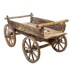 Obraz premium rustic wooden cart with large wheels, showcasing vintage craftsmanship and natural wood texture. Ideal for farm or decorative use