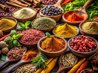 Aromatic Herb and Spice Selection: Close-Up View with Copy Space