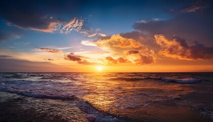 seascape in the evening sunset over the sea with the beautiful blazing sky