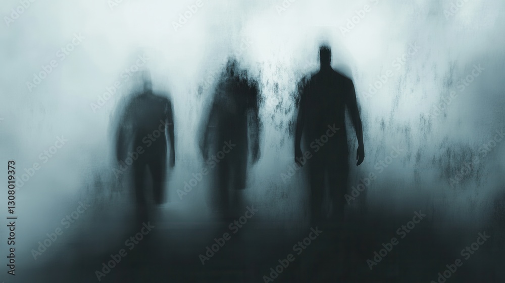 Poster mysterious silhouettes emerge from dark shadows in an abstract portrayal of fear and uncertainty gen