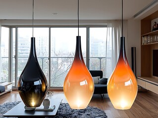 Glass pendant lights in modern living room