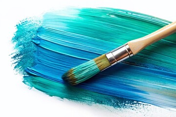Fototapeta premium Artistic Watercolor Paintbrush Stroke Illustration: Vibrant Blue & Teal Abstract Background