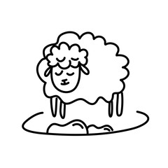 Funny white and black sheep animals doodle
