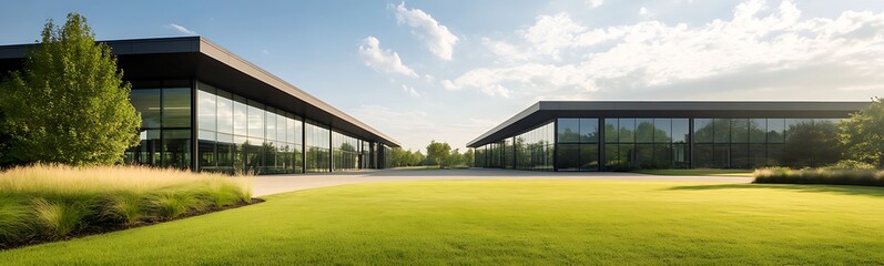 Fototapeta premium Corporate headquarters image featuring bold architecture and an isolated setting.