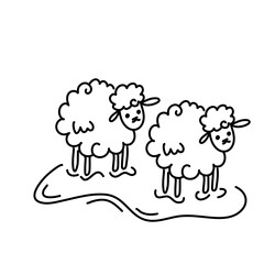 Funny white and black sheep animals doodle
