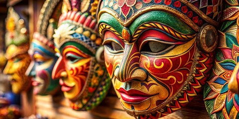 Naklejka premium Authentic Javanese Batik Mask: Handcrafted Indonesian Face Covering - Stock Photo