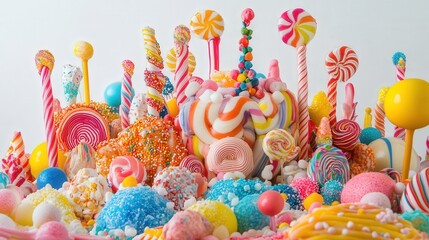 elaborate candy architecture, decorated with a variety of confectionery items and bright colors