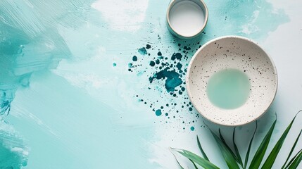 Minimalist ceramic tea setup with blue tones