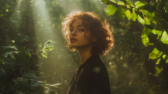 森の中でリラックスする女性