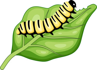 Cartoon caterpillar eating leaf illustration 