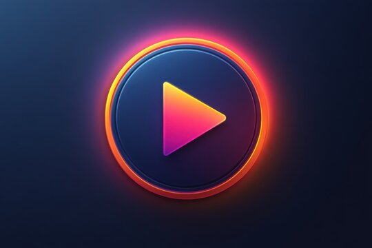 Illuminated Play Button: A vibrant glowing icon ready for action on a dark background symbolizing media and digital engagement