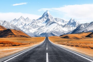 Naklejka premium Majestic Mountain Road Landscape: Scenic Nature Pathway for Travel, Adventure, and Photography