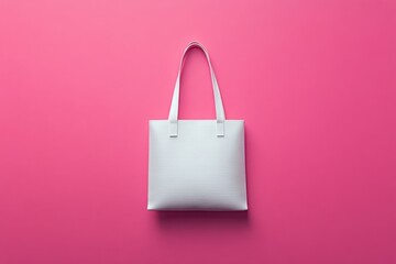 Elevated view of a blank white tote bag ideal for personalization against a vivid pink backdrop A simple clean design for any occasion