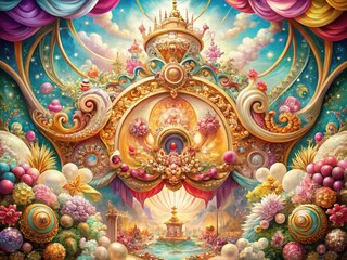 Fototapeta premium Baroque Sugar Plum Panoramic Wallpaper: Whimsical Festive Background Design