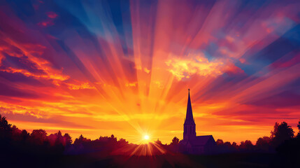 Fototapeta premium sunset divine light steeple