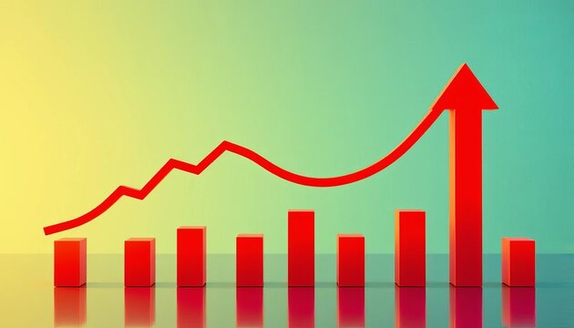 Green and red arrows indicating sales growth and decline on a bar chart, failure, vector