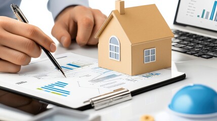 Analyzing real estate trends home office business report modern workspace close-up property investment insights