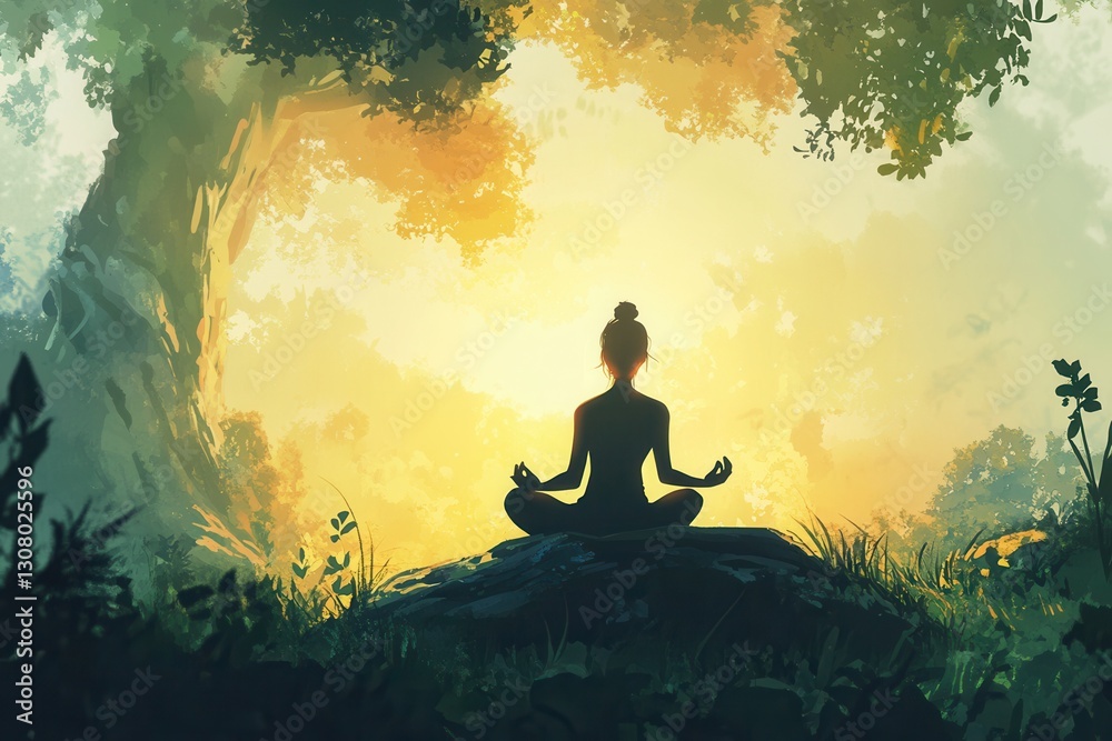 Poster meditation in tranquil nature with soft light creating a peaceful ambiance for relaxation and mindfu