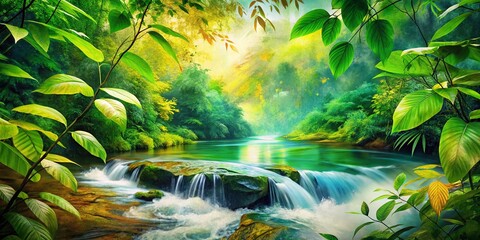 Fototapeta premium Biophilic Wall Art: Abstract Brushstrokes Double Exposure Nature Scene