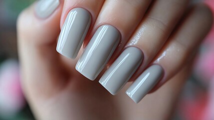 Chic Light Grey Square Nails Glossy Finish