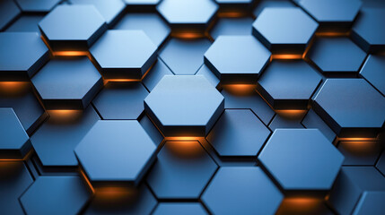 Dark blue background with interlocking hexagons featuring a subtle gradient for a 3D effect in a modern design