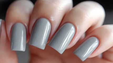 Professional light grey square nails glossy finish