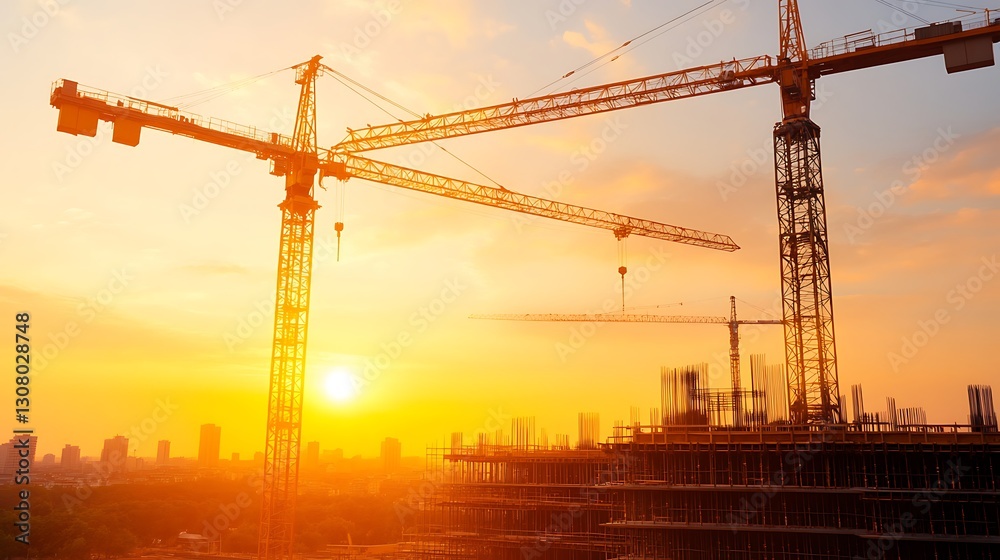 Aufkleber large-scale construction site featuring steel framework and scaffolding elements.