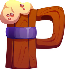 American cowboy beer wooden tankard font type letter P. Wild West drink typeset vector sign or cartoon kids ABC type symbol. Western cowboy beverage English alphabet font letter