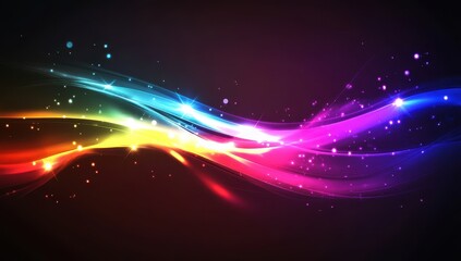 Obraz premium Vibrant Colorful Light Waves with Sparkles and Bokeh Effect on Dark Background for Abstract Artistic Creations and Modern Design Elements