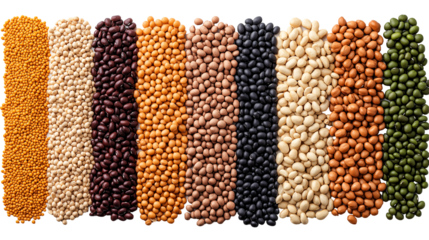Colorful Organic Beans, Lentils, and Grains - Nutritious Plant-Based Protein Superfoods