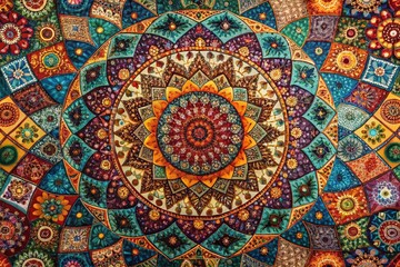 Obraz premium Boho Patchwork Mandala Background: Textured Spiritual Art