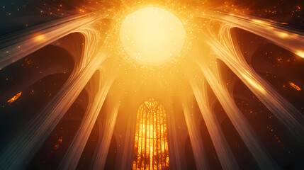 Divine feminine archetype radiating sacred geometry cosmic background ethereal glow spiritual symbolism. Divine - Cathedral. Illustration