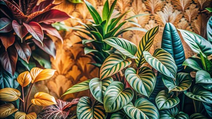 Obraz premium Boho Wallpaper Texture: Organic Plant Shapes & Earthy Tones